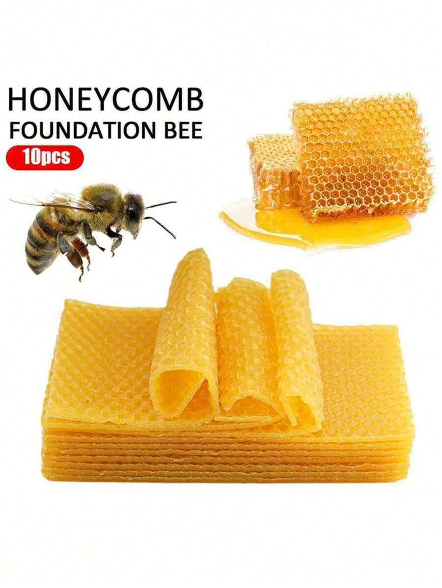 10pcs Honeycomb Beeswax Bottom Sheet Honeycomb Bottom Honey Beeswax Sheet Beekeeping Equipment Natural Wax Bottom Mold Silicone Beeswax Beeswax Honeycomb Sheet - Yellow - View 1