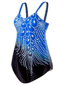 Women Plus Size One-Piece Swimsuit With Rhinestones Contrast Color Swimwear,Sizes S-6XL - Royal Blue - View 4