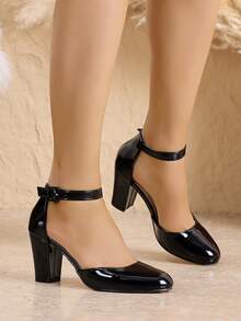 أحذية كعب سميك مدبب مفرغة للنساء، فضي، مناسبة للعم...