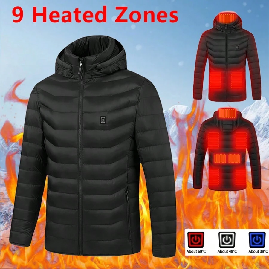 Men Women Electric Coat Heated Jacket USB Winter Warm Up Heating Pad Body Warmer - Black - View 1