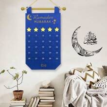 1 Stück Countdown-Kalender Deko Ramadan Mubarak Adventszeit Eid Mubarak wiederverwendbar Filz Wandhänger Heimdekoration (Blau/Lila)