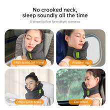 Portabuddy Memory Foam Travel Pillow For Plane, Train & Car - Neck Support Cushion With Washable Cover, Ideal For Sleeping - 灰色 - 查看 5