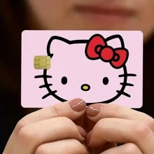 Sanrio 1pc/[Coleção completa de adesivos de cartão Hello Kitty] Porta-cartão de crédito Hello Kitty - Design fofo de desenho animado, poliéster, adesivo de plástico resistente a arranhões, para identificação de estudante, cartão de ônibus, cartão de banco e outros cartões. Acessório da moda