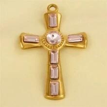 1 chiếc mặt dây chuyền hình thánh giá nhỏ nhắn, tinh tế, bằng thép không gỉ 304, đính đá và kim cương giả, dùng làm phụ kiện trang sức DIY, vòng cổ, bông tai, mạ vàng/bạc 18K. - S2027 - Xem 19