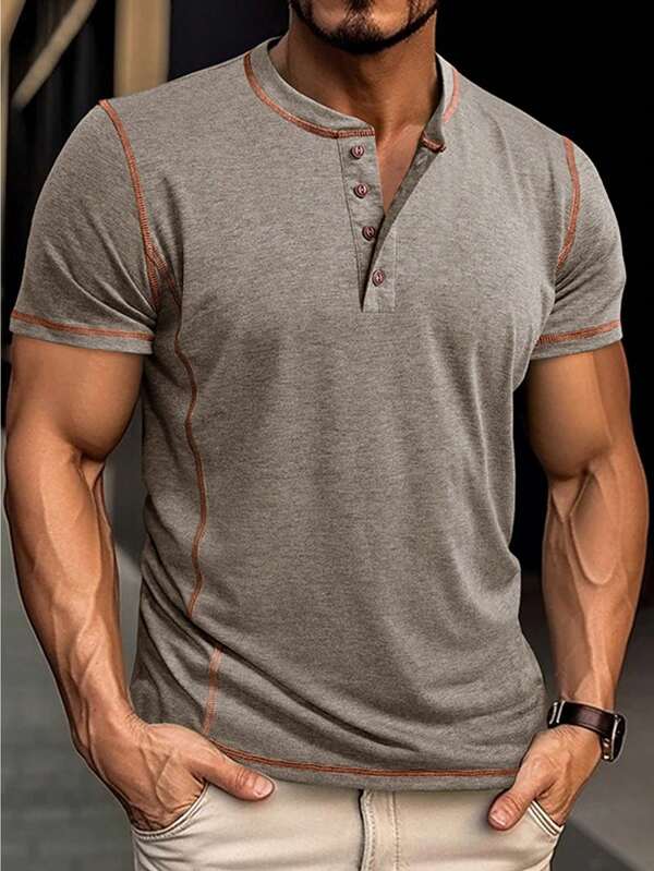Men's Crew Neck Short Sleeve Henry Neck T-Shirt