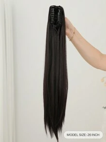 Tóc nối đuôi ngựa Claw thẳng dài màu đen nâu 24 inch chịu nhiệt bằng sợi kẹp tóc đuôi ngựa - Nâu đen - Xem 11