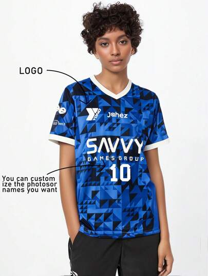 Customized Logo Letter Geometric Print Short-Sleeve Sports T-Shirt