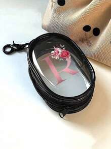 1PC Portable Mini Transparent Zipper Storage Bag, Compact Multifunctional Organizer, Headphone And Charger Case With Keychain, Transparent Travel Accessories, Exquisite And Compact, Suitable For Storing Small Items, Data Cable Storage Bag, Bracelet Bag, Makeup Bag,Pink Flowers Black Letters A To Z Pattern(Zipper Style And Color Are Random) School College Electronic Bag Power Bank Portable Charger Headphone Case Cable Bag Cable Organizer Digital Camera Camera Case Camera Bag - Black - View 5