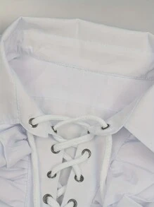 Men's Solid Color Vintage Style Tie Up Long Sleeve Ruffle Hem Shirt
