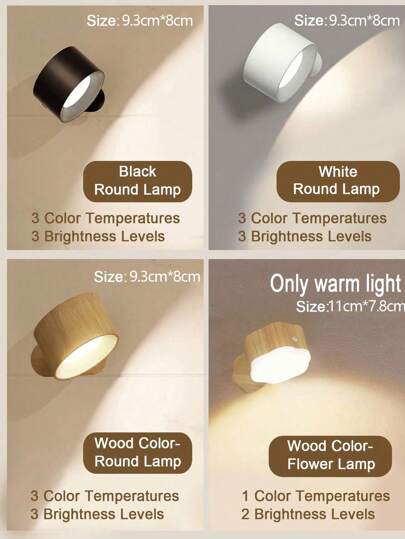 LED Sconces, Wand Mounted Lamps Rechargeable Battery Operated USB Port 1/3 Temperatures 2/3 Brightness Levels 360°Rotate Magnetic Ball, Cordless Lights Reading Bedside view 5