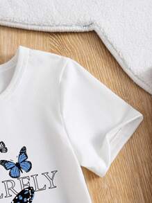 Tween Girls Butterfly Print Short Sleeve T-Shirt And Denim Shorts Set