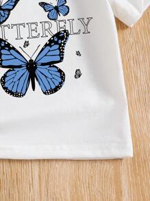 Tween Girls Butterfly Print Short Sleeve T-Shirt And Denim Shorts Set
