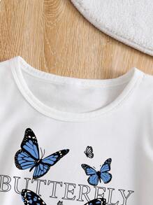 Tween Girls Butterfly Print Short Sleeve T-Shirt And Denim Shorts Set