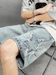 Jeansshorts für Teen Jungen mit großem Pentagramm-Aufdruck