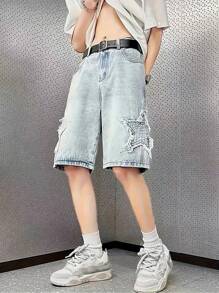 Jeansshorts für Teen Jungen mit großem Pentagramm-Aufdruck