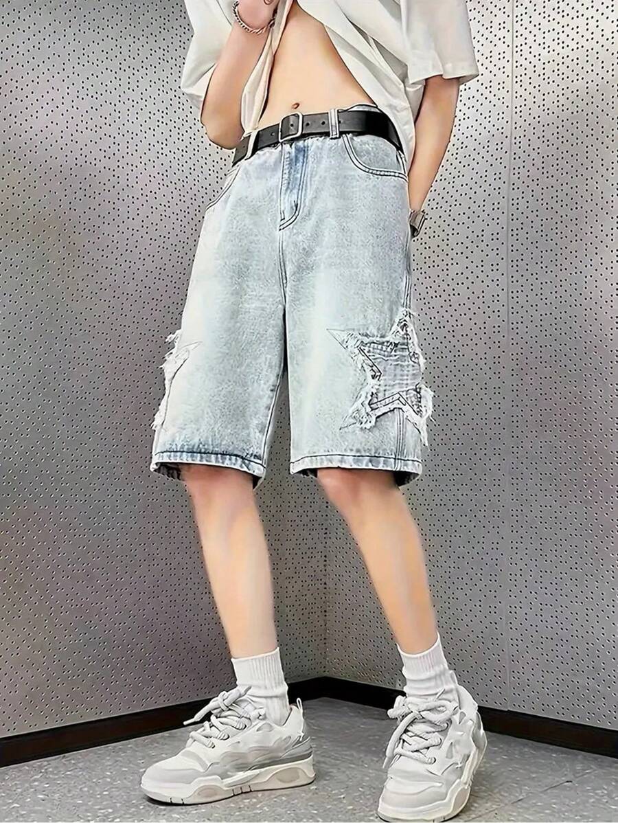 Jeansshorts für Teen Jungen mit großem Pentagramm-Aufdruck