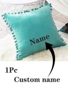1 件可定制名称天鹅绒抱枕套，18x18 英寸柔软方形装饰抱枕套，装饰纯色设计，天鹅绒绒球靠垫配件卧室装饰方形枕头带隐形拉链，适用于客厅沙发卧室办公室汽车装饰