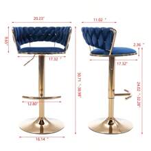 Set Of 2  Bar Stools,With Chrome Footrest And Base Swivel Height Adjustable Mechanical Lifting Velvet + Golden Leg Simple Bar Stool-BLUE