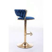 Set Of 2  Bar Stools,With Chrome Footrest And Base Swivel Height Adjustable Mechanical Lifting Velvet + Golden Leg Simple Bar Stool-BLUE
