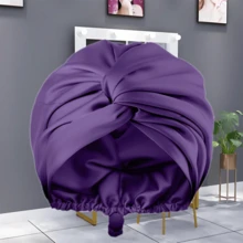 2 chiếc mũ trùm đầu bằng vải satin hai lớp mềm mại và thoáng khí có thể điều chỉnh, phù hợp cho nam và nữ, tóc xoăn và mọi loại tóc - Cà tím tím - Xem 4