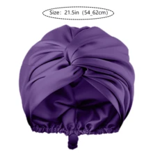 2 chiếc mũ trùm đầu bằng vải satin hai lớp mềm mại và thoáng khí có thể điều chỉnh, phù hợp cho nam và nữ, tóc xoăn và mọi loại tóc - Cà tím tím - Xem 2