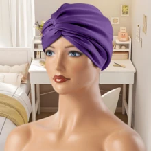 2 chiếc mũ trùm đầu bằng vải satin hai lớp mềm mại và thoáng khí có thể điều chỉnh, phù hợp cho nam và nữ, tóc xoăn và mọi loại tóc - Cà tím tím - Xem 3