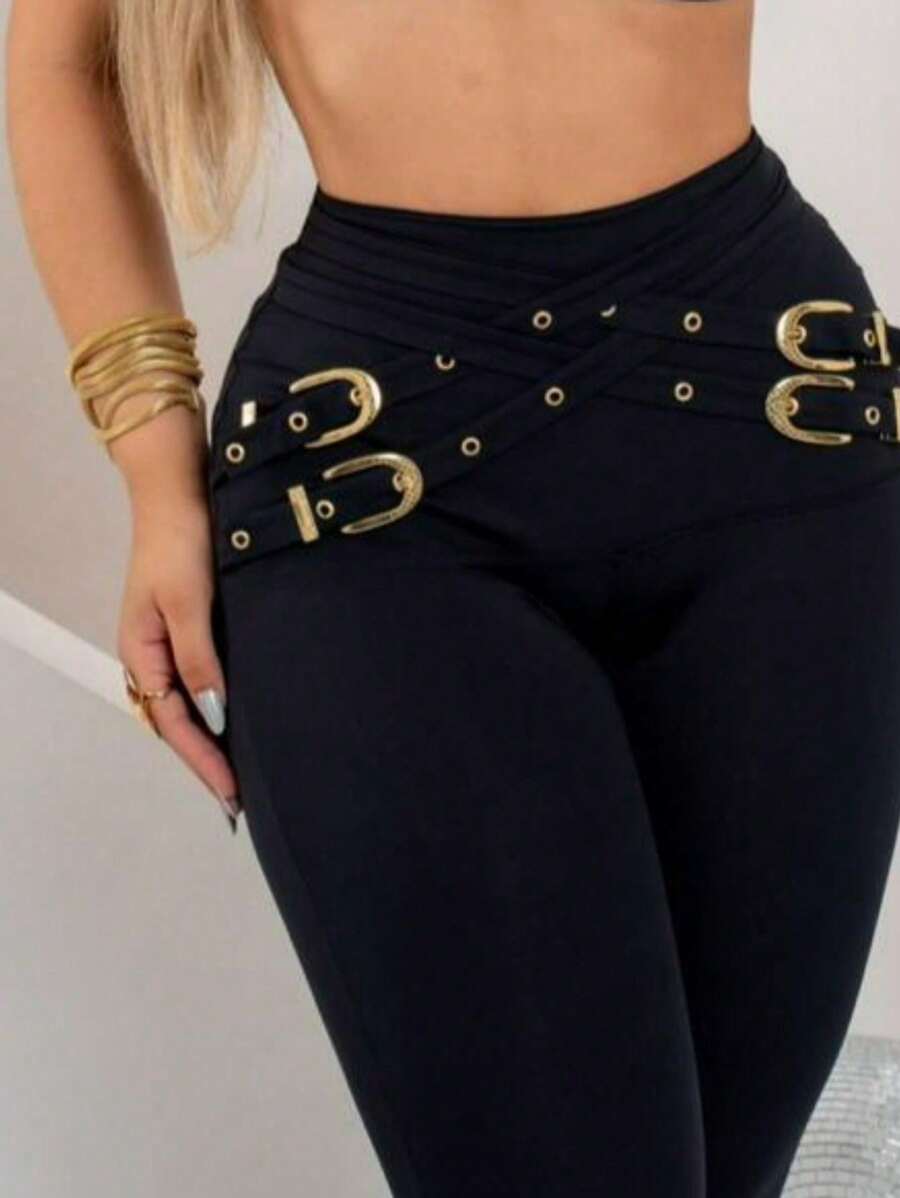 Polyamide Legging Pants With High Compression Front Details - Black - View 1