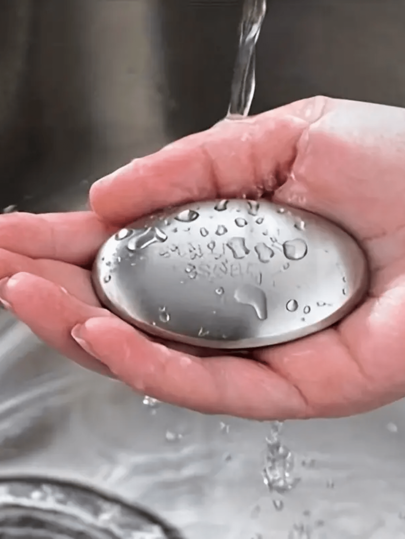 1pc Stainless Steel Oval Shaped Soap: Removes Odor Of Garlic, Fish And Hands - Essential Home Item