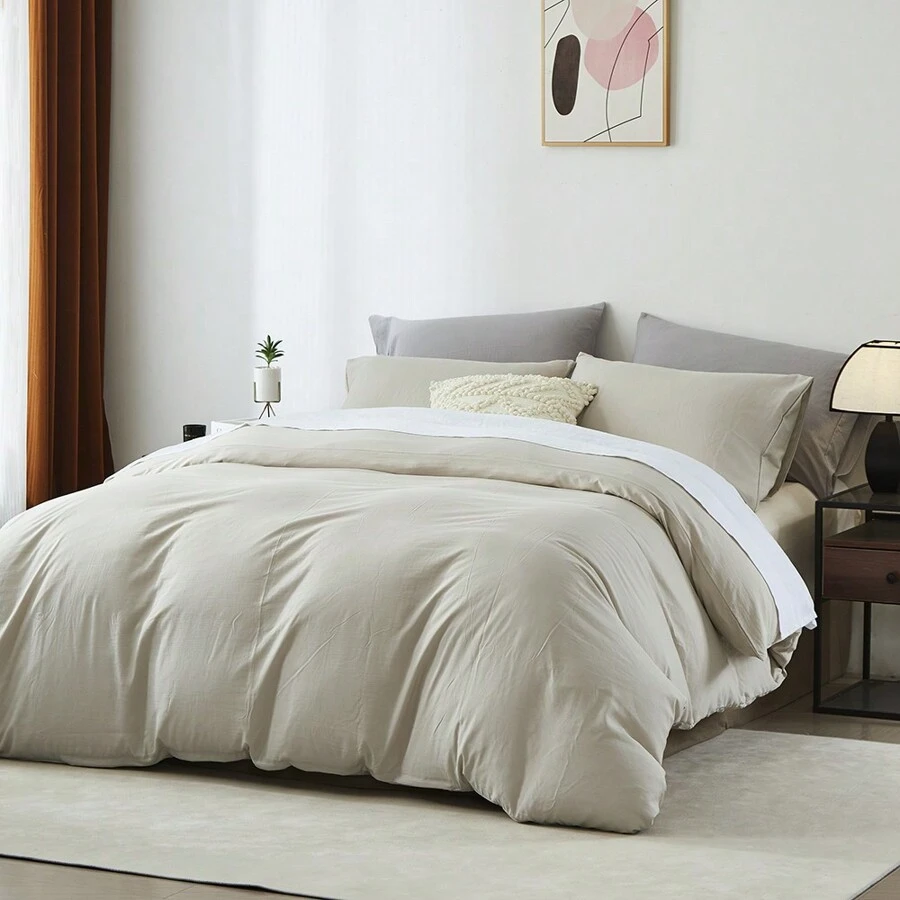 2/3-Pcs Summer Duvet Cover Sets, Without Filler,( Not A Comforter,No Filling, No Insert ) Super Soft Cool Sheet Set With Pillow Cases, Fade Resistant, Stain Resistant, Hotel Master Bedroom Guest Room, Available For All Seasons, Multiple Colors And Size, Bedding Set, Room Decor ,Ideal Gift - 卡其色 - 查看 1