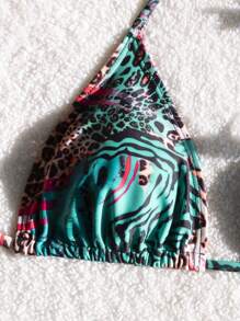 Sexy Criss-Cross Backless Spaghetti Strap One-Piece Swimsuit, Sexy Leopard Print Spaghetti Strap Tie Bikini Set, Popular European And American Style Swimwear - Green - View 5