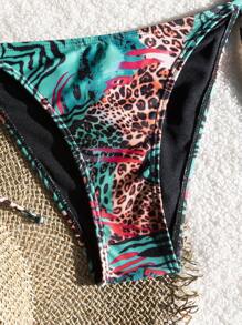 Sexy Criss-Cross Backless Spaghetti Strap One-Piece Swimsuit, Sexy Leopard Print Spaghetti Strap Tie Bikini Set, Popular European And American Style Swimwear - Green - View 4