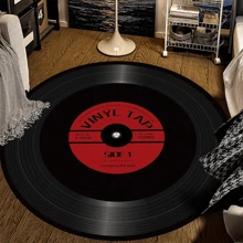 1pc Creative Flannel Vinyl Record Print Anti-Slip Washable Decorative Area Rug - Black - View 7