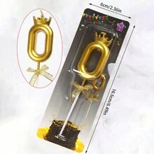 Lilin Angka 0-9 Bentuk Mahkota & Dasi Kupu-kupu 3D, Lilin Kue Ulang Tahun, Lilin Dekoratif Pesta Ulang Tahun - Emas - View 3