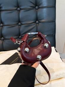 Fashionable Small Tote Bag, Minimalist Chic Design, New Handbag For Women, Solid Color Casual Shoulder Bag - Red - View 7