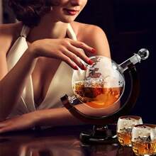 1 Set, Globe Wake-Up Set, With 2 Cups And 1 Wooden Frame, Whiskey, Vodka - Luxury Wine Accessories, Perfect Gift For Men And Women, Essential For Home Bars, Wine Lovers - Transparent - View 8