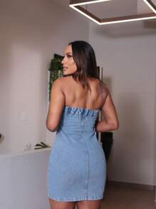 Vestido Jeans - Lavagem clara - Visão 3