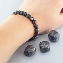 1 件 8 毫米天然石串珠手链，粉红斑马碧玉、黑曜石、白绿松石弹性腕带，男女通用，有助于缓解压力和焦虑，舒缓心灵，弹性天然石手链 - 黑色 - 查看 5