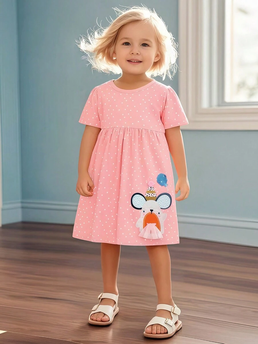 年轻女孩公主可爱连衣裙，婴儿和儿童夏装 - 粉色 - 查看 1