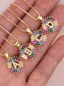 Pingente de Letra Folheado a Ouro com Micro Pavê de CZ Arco-íris, Joias da Moda, Pingentes e Encantos com Inicial para Mulheres