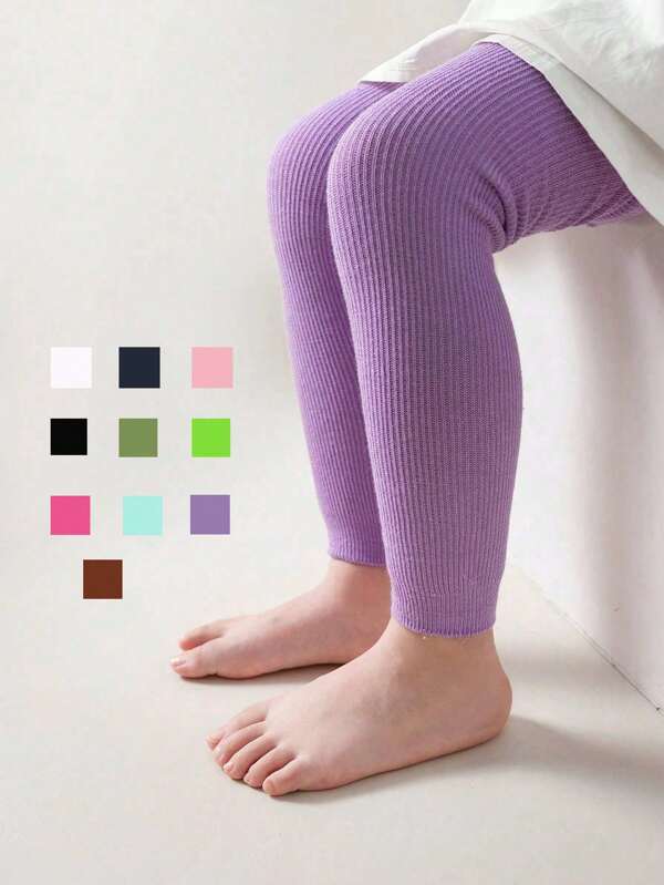 1pc Girls' Solid Vertical Stripe Capri Leggings, Suitable For Everyday Wear, All Season