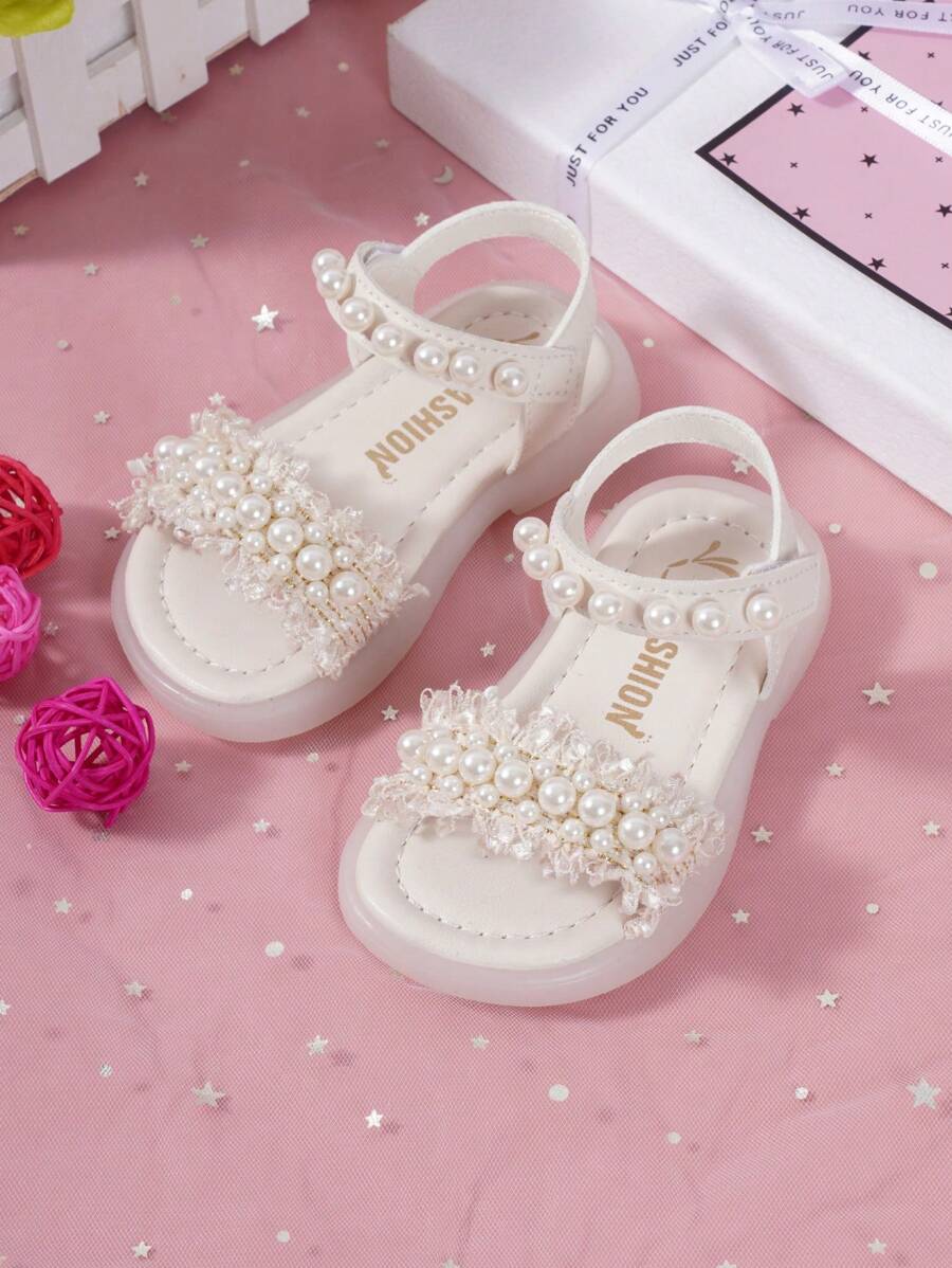 Fashionable Pearl Flower Girls Sandals, Princess Baby Shoes, Spring/Summer