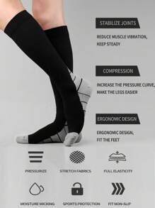 1 Pair Unisex Simple Breathable Sweat-Absorbing Professional Sports Compression Socks For Running, Hiking, Workout - Multicolor - View 3