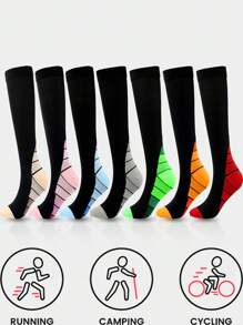 1 Pair Unisex Simple Breathable Sweat-Absorbing Professional Sports Compression Socks For Running, Hiking, Workout - Multicolor - View 2