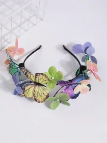 1pc Vintage 3D Butterfly & Ball Flower Design Hairband For Girls Photo Shooting And Performance