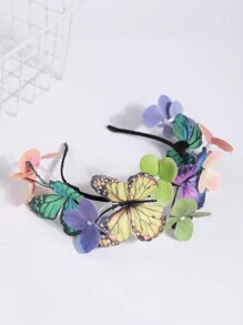1pc Vintage 3D Butterfly & Ball Flower Design Hairband For Girls Photo Shooting And Performance