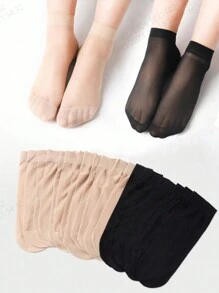 10 Pairs Women's Solid Color Sheer Pantyhose, Fashion Breathable Crystal Silk Short Stockings, Sexy Transparent Ultra-Thin Anti-Hook And Durable - Multicolor - View 1