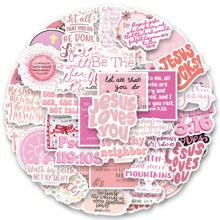 50PCS Pink Bible Scripture Jesus Stickers Vinyl Aesthetics Stickers For Scrapbooking, Diary, Laptop, Bumper, Skateboard, Water Bottle, Computer, Phone, Cartoon, Hard Hat, Car Stickers And Decals