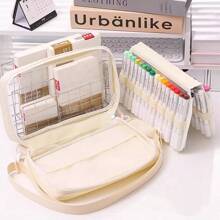 1pc Marker Organizer Bag, Holds 64 Markers + Drawing Book, Multilayer Organizer Bag, Pen Not Included, Crossbody Or Shoulder, Suitable For Home, School And Office