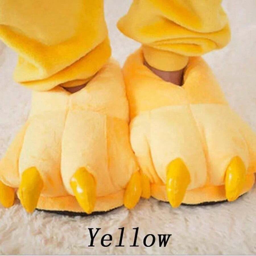 Winter Soft Warm Monster Dinosaur Paw Funny Slippers For Men Women Kids Parent-Child Home House Slipper Shoes Room Cotton Shoes - Yellow - View 1