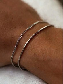 1pc/2pcs Set Stainless Steel Simple Men's Bracelet, Sports & Casual, Waterproof & Won't Fade, Minimalist Design - Multicolor - View 11